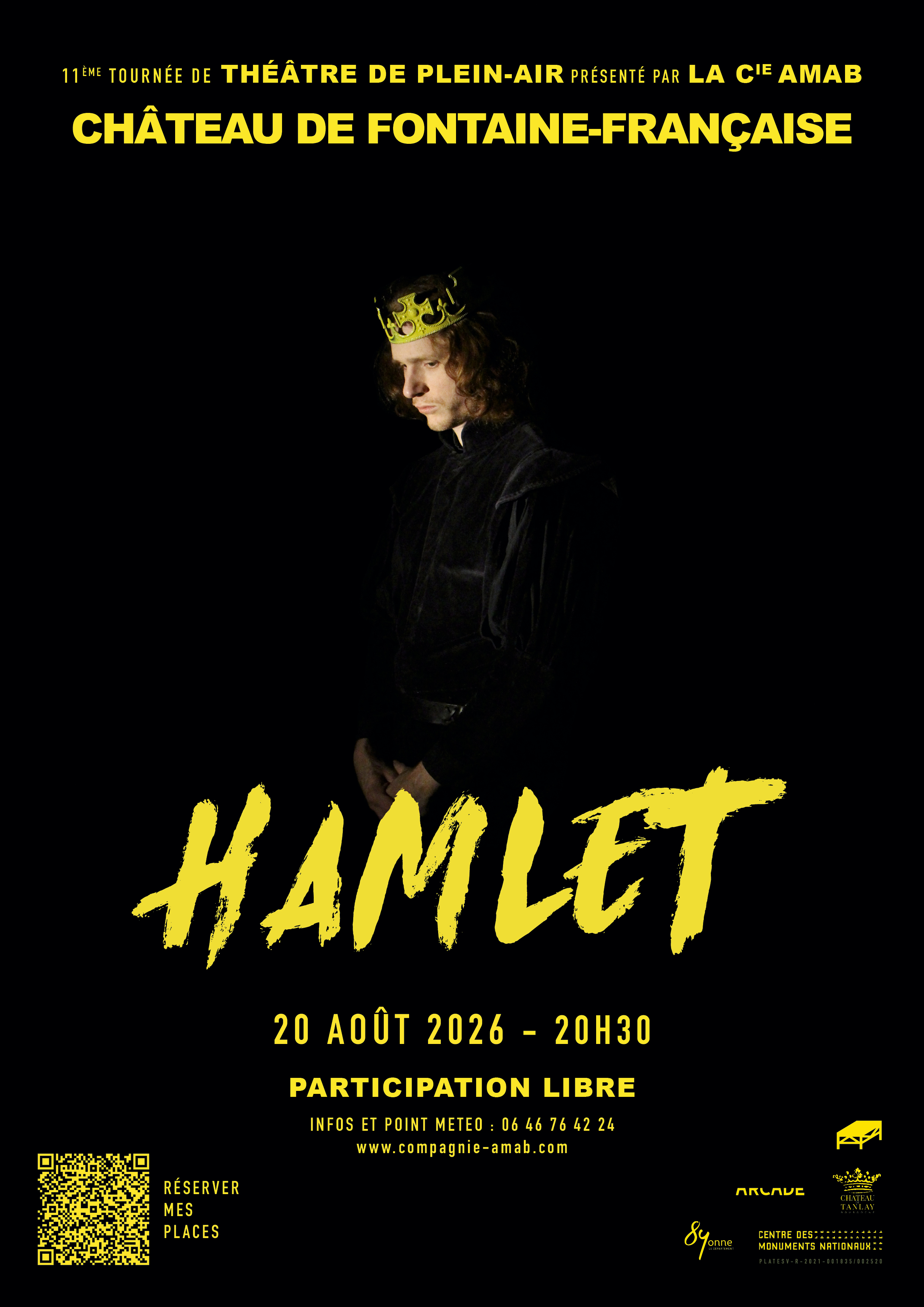 Affiche Hamlet au Château de Fontaine-Française le 20 août 2026